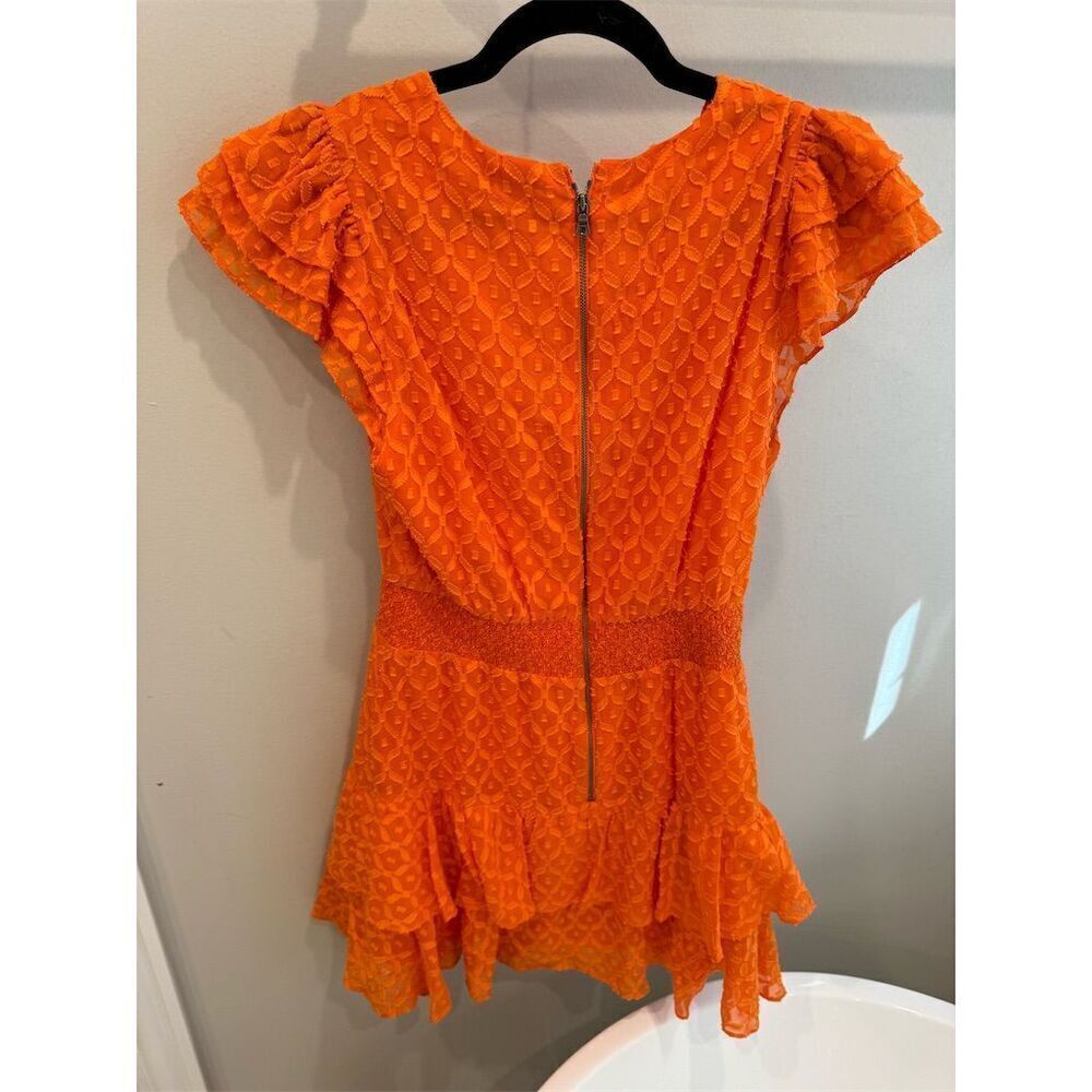 Alice + Olivia Women's Orange Ruffled Tiered Knee Length Dress M - Picture 5 of 6